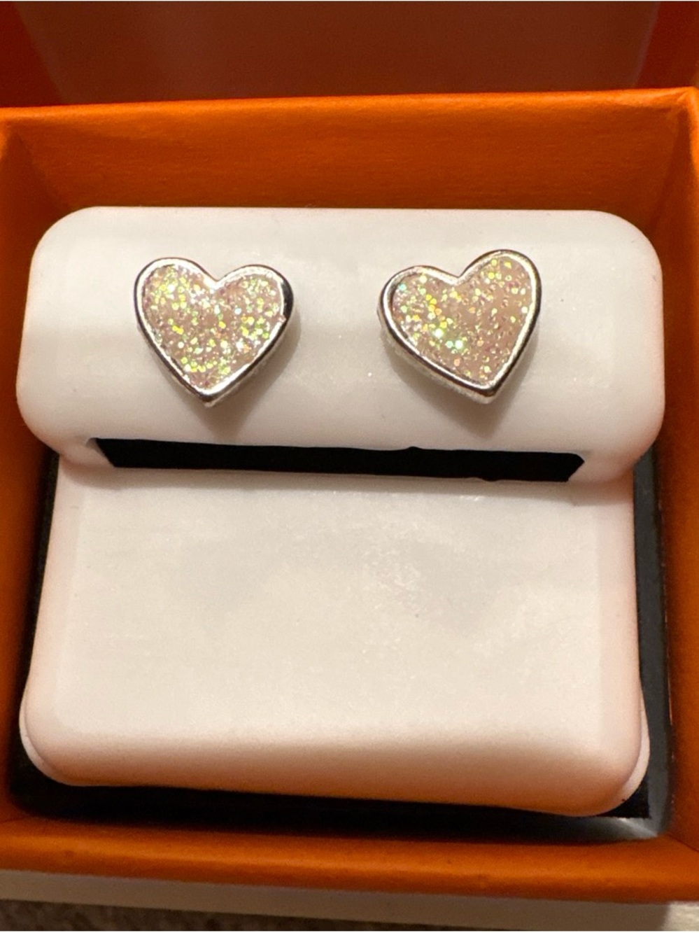 Sparkling Pink Heart Stud Earrings - Feminine Glitter Accent